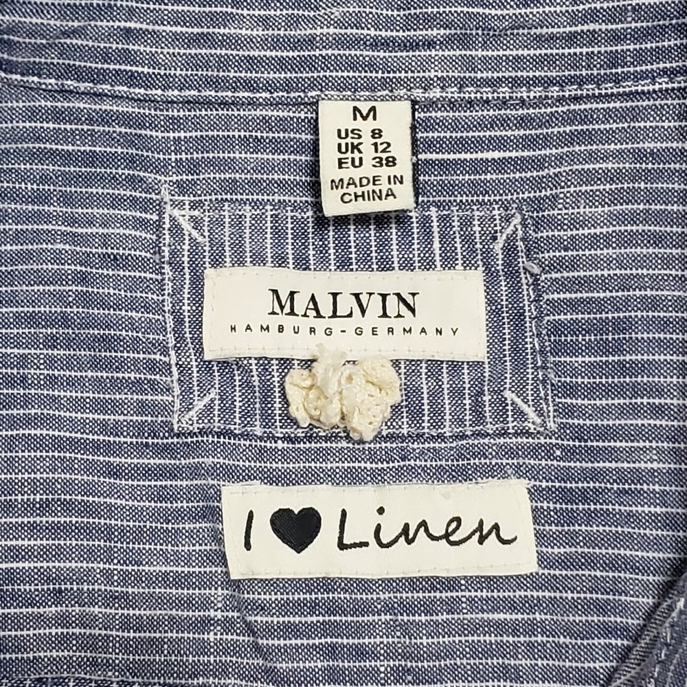 Malvin I Love Linen Blue White Striped Shirt Dress Womens Size M US 8 Pockets - Picture 8 of 13